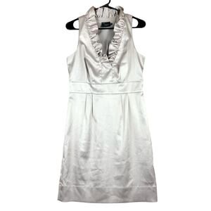 Just Taylor Womens Dress Tan Ruffle Neck Satin Normcore Cocktail Stretch 8